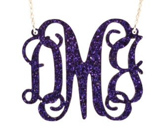 XXL 3 Inch Vine Monogram Necklace, Personalized Acrylic Initial Pendant, Graduation Gift