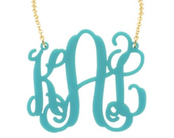 Large 2 Inch Acrylic Vine Monogram Necklace: Personalized Initial Pendant, Graduation Gift