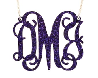 Large 2 Inch Acrylic Vine Monogram Necklace: Personalized Initial Pendant, Graduation Gift