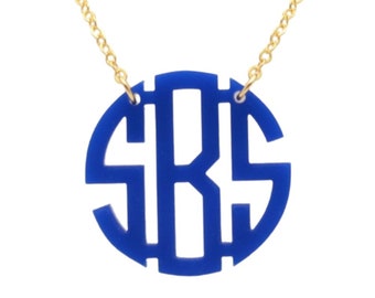 Acrylic Circle Monogram Necklace, 1.25 Inch Diameter, Graduation Gift