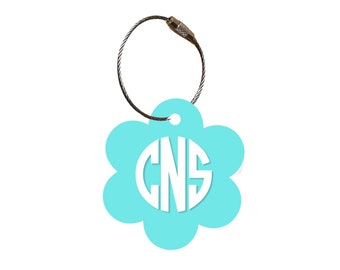 Daisy Circle Monogram Bag Tag, Turquoise Personalized Backpack Tag, Graduation Gift