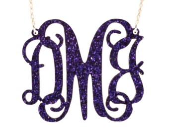 Large 2 Inch Acrylic Vine Monogram Necklace: Personalized Glitter Initial Pendant, Graduation Gift