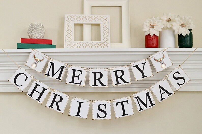 Christmas Antlers Christmas Banner Christmas Deer 50081 Floral Deer Christmas Deer Decor Merry Christmas Banner Holiday Hostess Gift