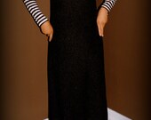 1970 39 s Black and White Striped Sweater Dress. Great with a High Waisted Belt.