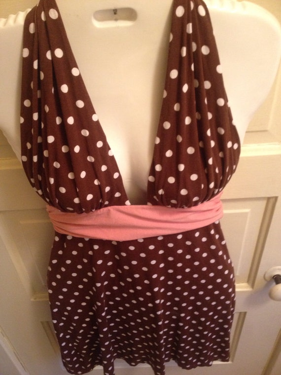 80s does 50s polka dot halter dress. - image 2