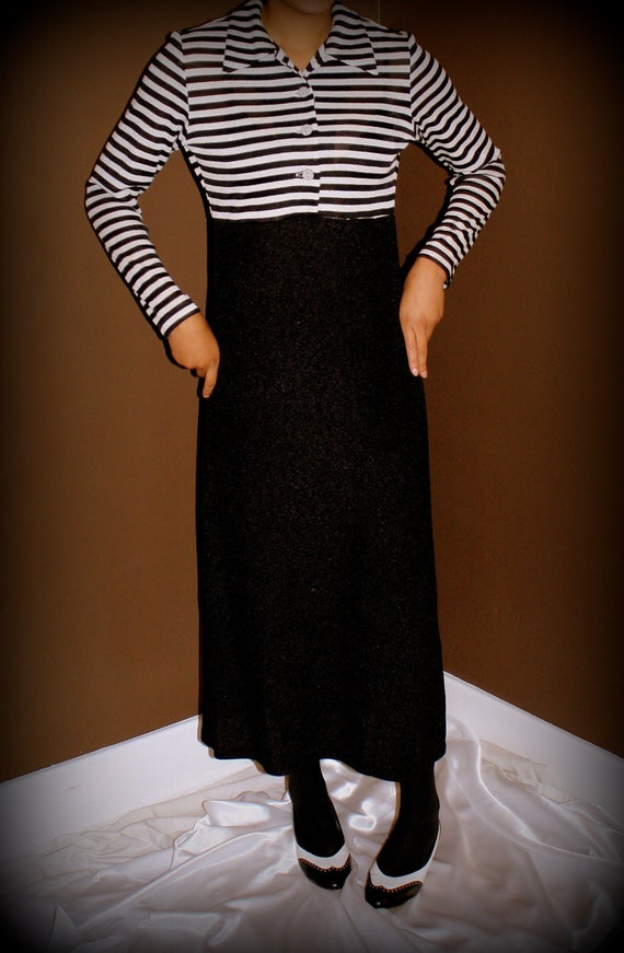 1970's Black and White Striped Sweater Dress. Grea