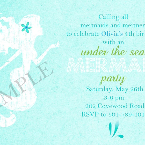 mermaid birthday invitation digital 4x6