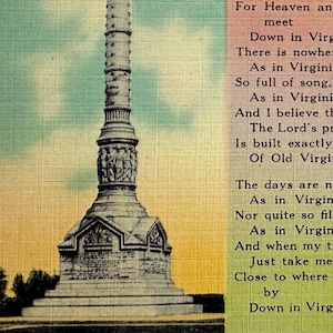 Vers le bas par Virginia, poème de Virginie, carte postale vintage en lin