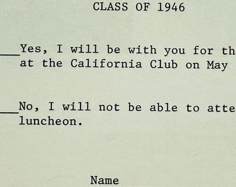 California Club, Class of 1946, Luncheon Request, Vintage Postcard