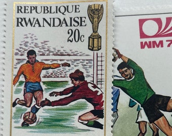 Set of 4 Rwandan World Football (Soccer) Champion Vintage Postage Stamps, Republique Rwandaise Stamps