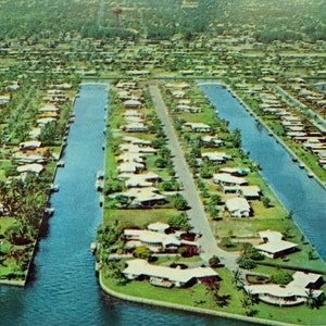 Maisons insulaires dans la Venise de l'Amérique, Fort. Carte postale vintage Lauderdale, Floride,
