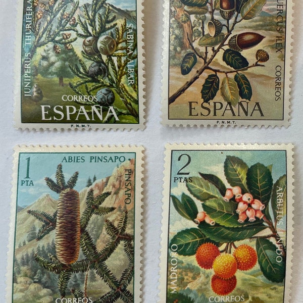 Set van 5 postzegels uit Spanje, inheemse planten, vintage postzegels