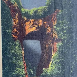 Carte postale illumination nocturne du pont naturel, Virginie, lin vintage