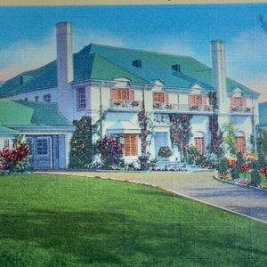 Carte postale en lin Maison de Fanny Brice, « Baby Snooks », Bel Air, Los Angeles, Californie, vintage