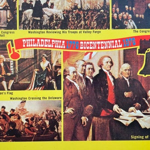 Tableaux historiques célébrant le bicentenaire de l'Amérique en 1976, Philadelphie, Pennsylvanie, carte postale vintage