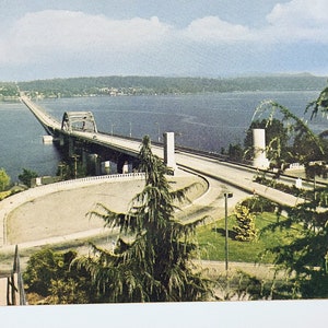 Pont flottant du lac Washington, Seattle Washington, carte postale vintage