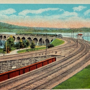 Carte postale vintage Pont de Rockville, le plus long pont de pierre du monde, Harrisburg, Pennsylvanie