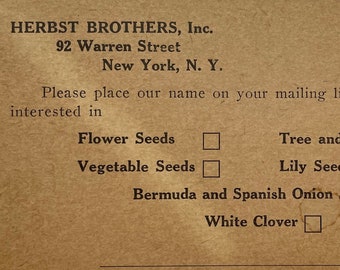 Herbst Brothers Business Reply Card for Seed Catalog, Vintage Postcard and Paper Ephemera