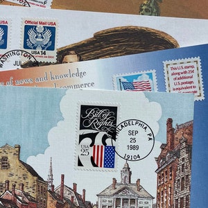 Ensemble de 4 premiers jours d'émission, affranchissement vintage sur le thème de l'histoire américaine et du drapeau et cartes postales vintage, 1989
