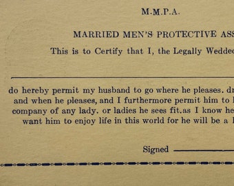 Married Men's Protective Association, Marriage Contract, Humorous Vintage Postcard