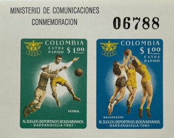 1961 Bolivarian Games, Beisbol, Futbol, Baloncesto, (Juegos Bolivarianos de 1961) Bolivarianos Souvenir Sheet, #06788, Vintage Stamps