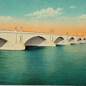 Carte postale vintage Arlington Memorial Bridge et Lincoln Memorial, Washington Monument, Washington DC