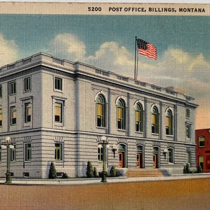 USPS United States Post Office, Billings, Montana, Vintage Linen Postcard