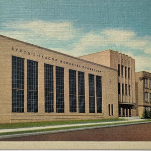 Wellsville High School and Memorial Gymnasium, Wellsville, Ohio, carte postale en lin vintage