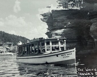 Set of 3 Tour Boats at Wisconsin Dells, Lone Rock, Hawk's Bill, Cow in the Milk Bottle, White Eagle, Wisconsin River, Vintage Postcards
