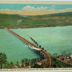 Carte postale vintage Vue à vol d'oiseau du pont de Rockville, rivière Susquehanna, Harrisburg, Pennsylvanie