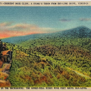 Crescent Rock Cliff and the Hawk's Bill Mountains, Appalachian Mountains, Virginia, Vintage Linen Postcard