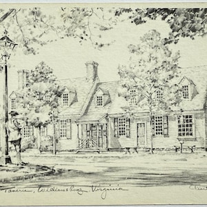 Drawing of Josiah Chowning's Tavern, Williamsburg, Virginia, Vintage Postcard