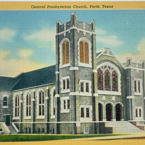 Carte postale Église presbytérienne centrale, Paris, Texas, vintage
