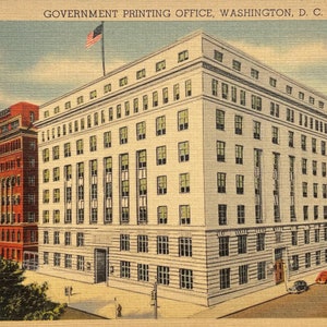 Carte postale en lin vintage Bureau d'impression du gouvernement, Washington DC