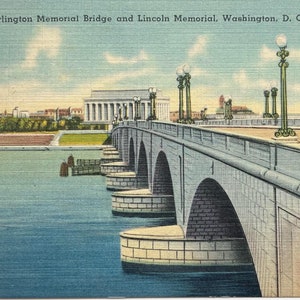 Carte postale vintage Arlington Memorial Bridge et Lincoln Memorial, Washington DC
