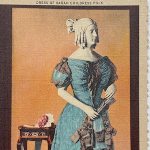 Carte postale en lin La robe de Sarah Childress Polk au Musée national des États-Unis, Smithsonian Institution, Washington DC, vintage