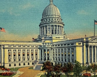 Wisconsin State Capitol, Madison, Wisconsin, Vintage Linen Postcard