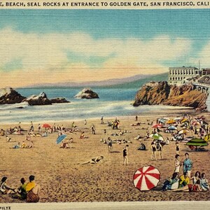 Carte Postale Linge de maison Cliff House, plage et Seal Rocks, entrée du Golden Gate, San Francisco, Californie, vintage