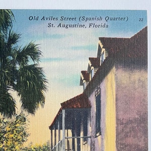 The Fatio House, Old Aviles Street dans le quartier espagnol, St. Augustine, Floride, vintage Linen PostcardVintage