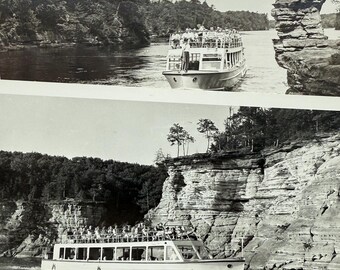 Pair of Launch Illini Tour Boats at the Wisconsin Dells, Wisconsin River, Vintage Photo Postcard