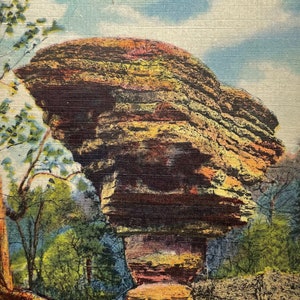 Pivot Rock, Eureka Springs, Arkansas, carte postale en lin vintage