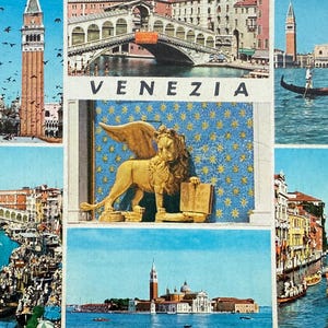 Sights in Venezia, Venice, Italy, Vintage Postcard