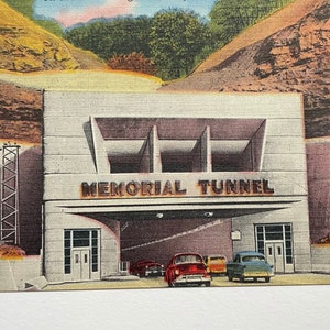 Entrée du tunnel commémoratif sur l'autoroute à péage de Virginie-Occidentale, carte postale en lin vintage