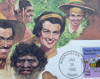1988 Happy Bicentennial Australia, First Day of Issue Vintage Stamp and Postcard