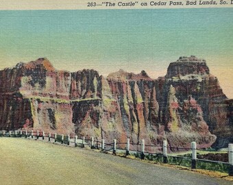 The Castle on Cedar Pass, The Bad Lands, South Dakota, Vintage Linen Postcard
