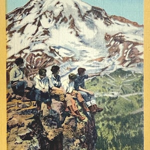 Carte postale Au sommet de Pinnacle Peak, parc national Rainier, carte postale en lin vintage
