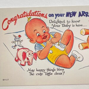 Félicitations pour votre nouvelle arrivée, voeux chaleureux pour un nouveau bébé, carte postale vintage