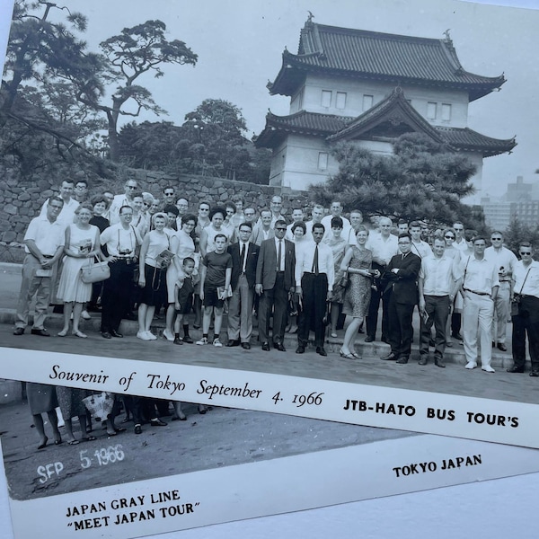 Set of Two Souvenir Photos from Tokyo, Japan, 1966, JTB-HATO Bus Tours Vintage Postcard