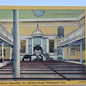 Carte postale Intérieur de la Christ Church, Alexandria, Virginie, montrant le banc de George Washington, vintage