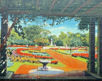 Carte postale vintage Jardin en contrebas depuis une pergola, Humboldt Park, Chicago, Illinois